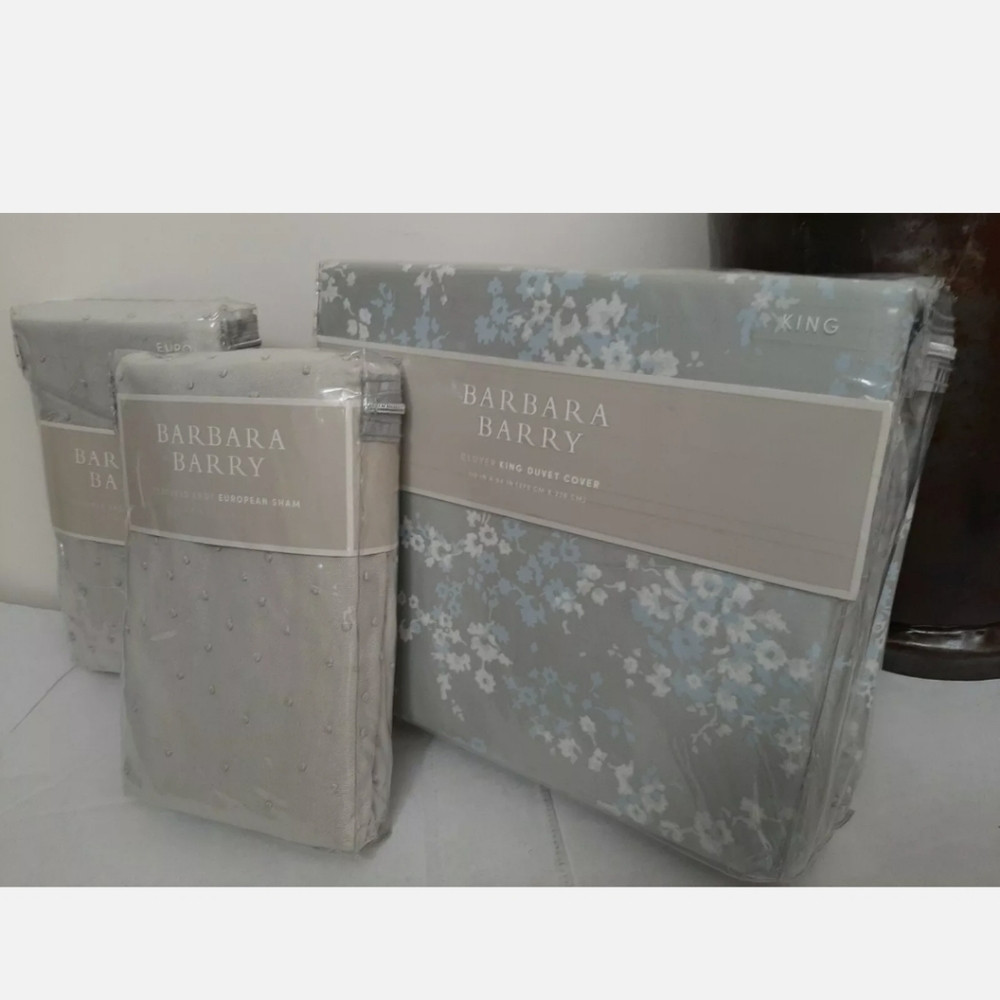 Barbara Barry RARE Clover Leaf KING duvet cover 2 Textured Knot Euro shams - Picture 3 of 11